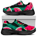 Green Striped Watermelon Pattern Print Black Chunky Shoes