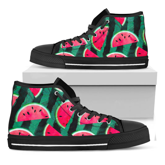 Green Striped Watermelon Pattern Print Black High Top Sneakers
