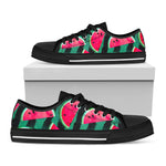 Green Striped Watermelon Pattern Print Black Low Top Sneakers