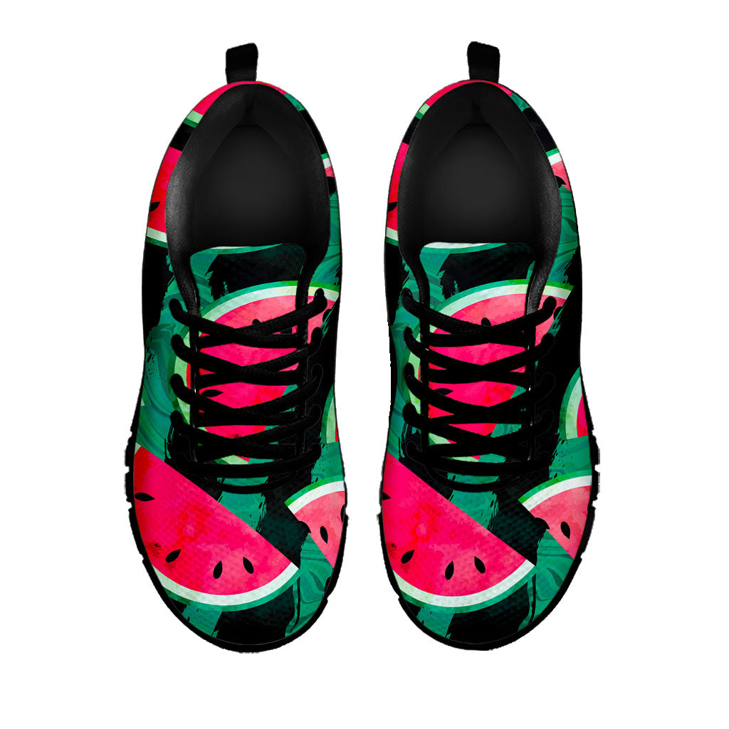 Green Striped Watermelon Pattern Print Black Running Shoes