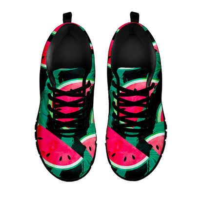 Green Striped Watermelon Pattern Print Black Running Shoes