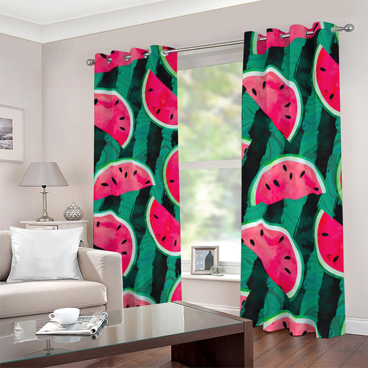 Green Striped Watermelon Pattern Print Blackout Grommet Curtains