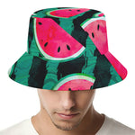 Green Striped Watermelon Pattern Print Bucket Hat