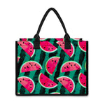 Green Striped Watermelon Pattern Print Canvas Tote Bag