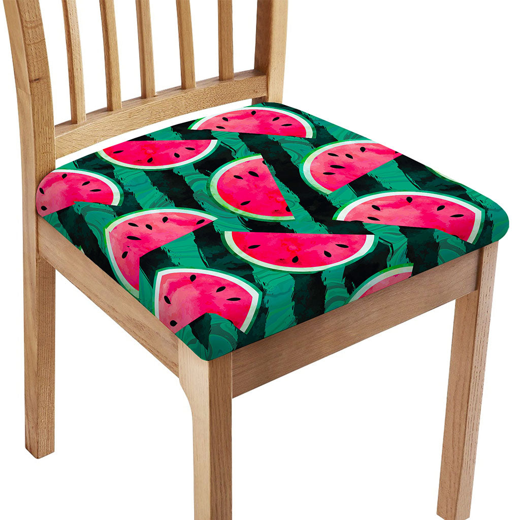 Green Striped Watermelon Pattern Print Chair Cushion Cover