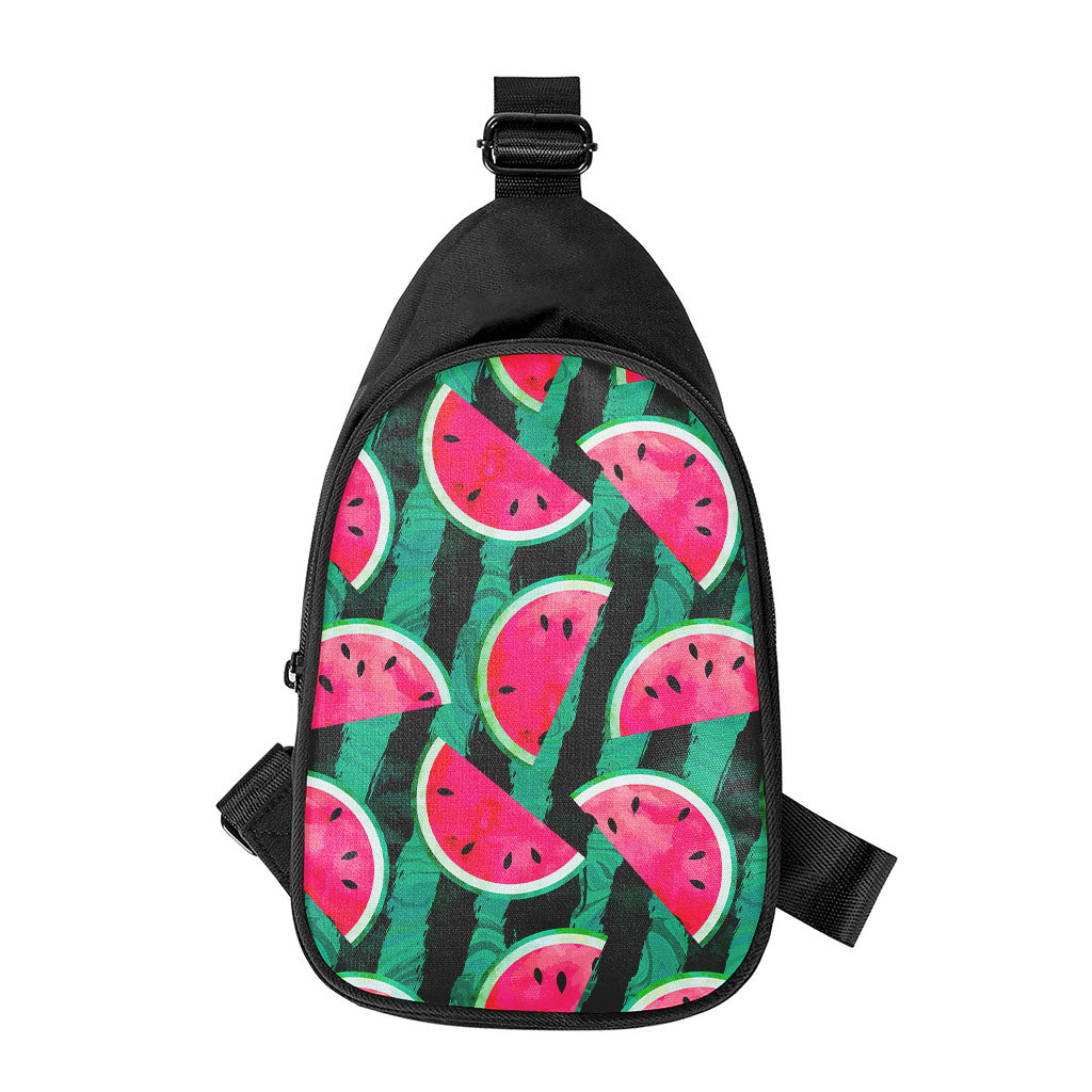 Green Striped Watermelon Pattern Print Chest Bag