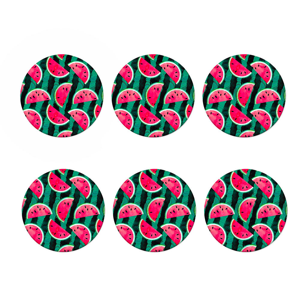 Green Striped Watermelon Pattern Print Coaster Set
