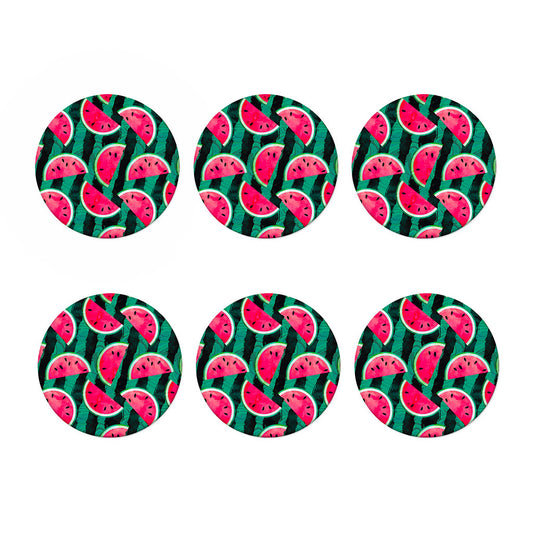 Green Striped Watermelon Pattern Print Coaster Set