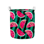 Green Striped Watermelon Pattern Print Collapsible Laundry Basket