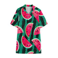 Green Striped Watermelon Pattern Print Cotton Hawaiian Shirt