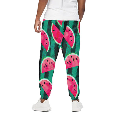Green Striped Watermelon Pattern Print Cotton Pants