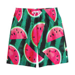 Green Striped Watermelon Pattern Print Cotton Shorts