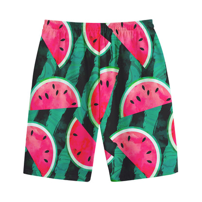 Green Striped Watermelon Pattern Print Cotton Shorts