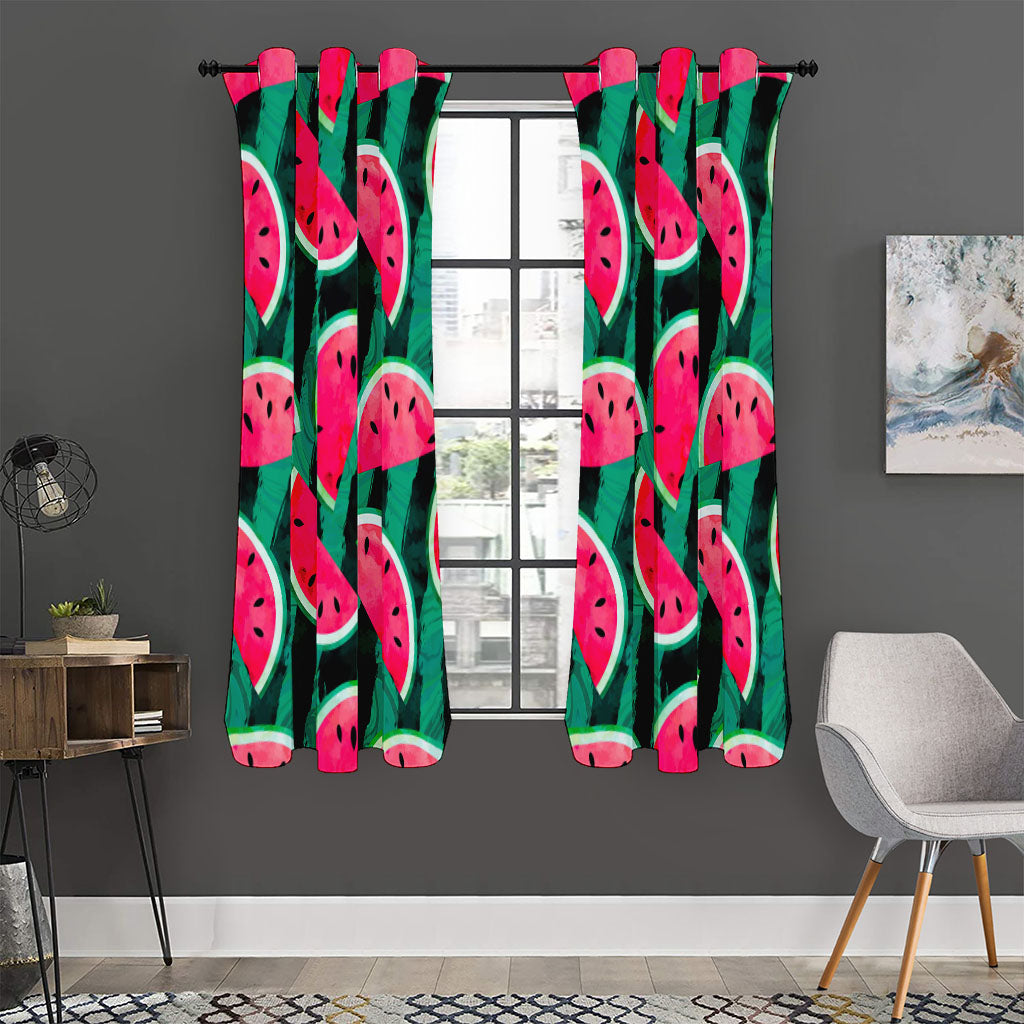Green Striped Watermelon Pattern Print Curtain