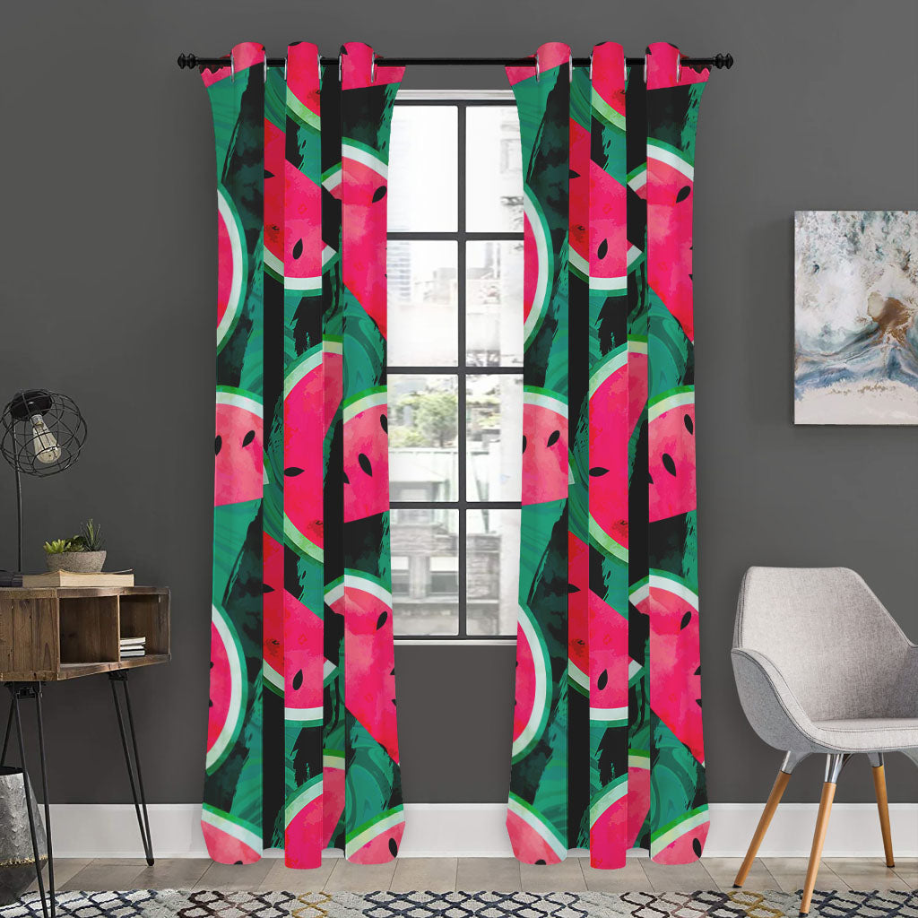 Green Striped Watermelon Pattern Print Curtain