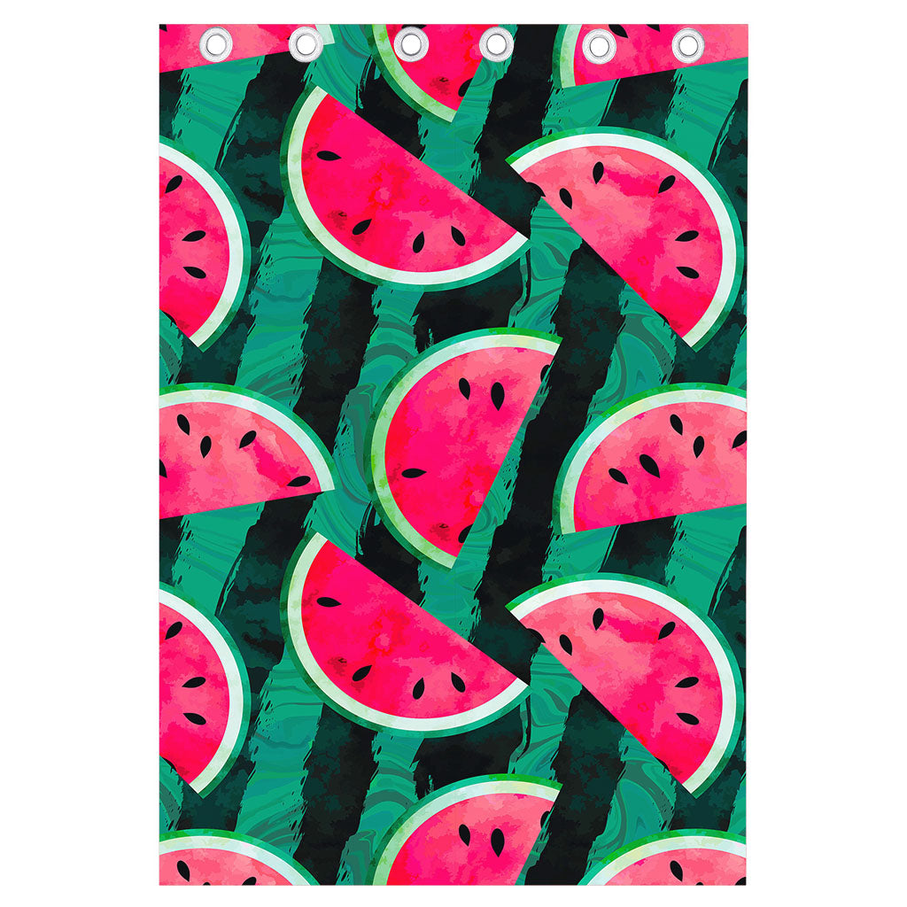 Green Striped Watermelon Pattern Print Curtain