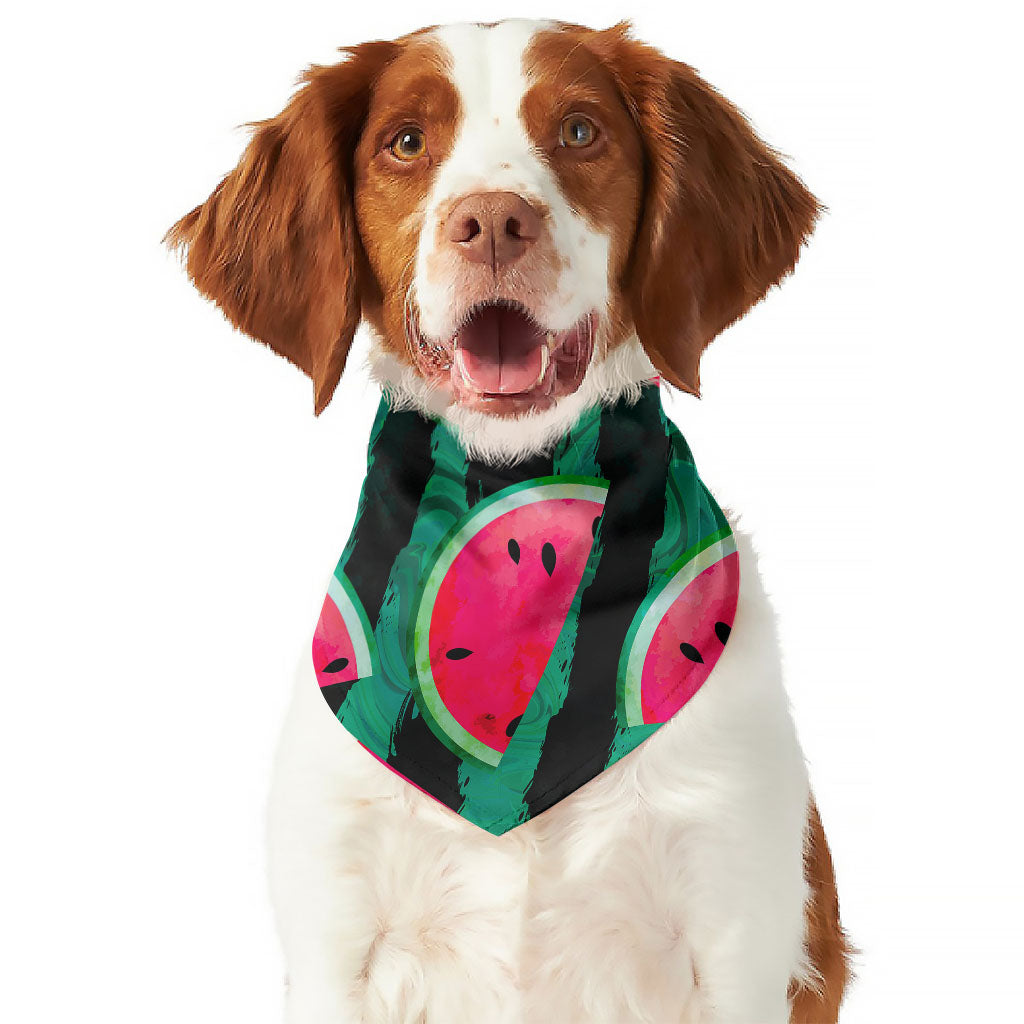 Green Striped Watermelon Pattern Print Dog Bandana