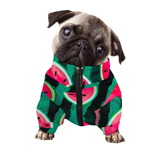 Green Striped Watermelon Pattern Print Dog Zip Up Jacket