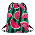 Green Striped Watermelon Pattern Print Drawstring Backpack