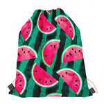 Green Striped Watermelon Pattern Print Drawstring Bag