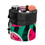 Green Striped Watermelon Pattern Print Drawstring Makeup Bag