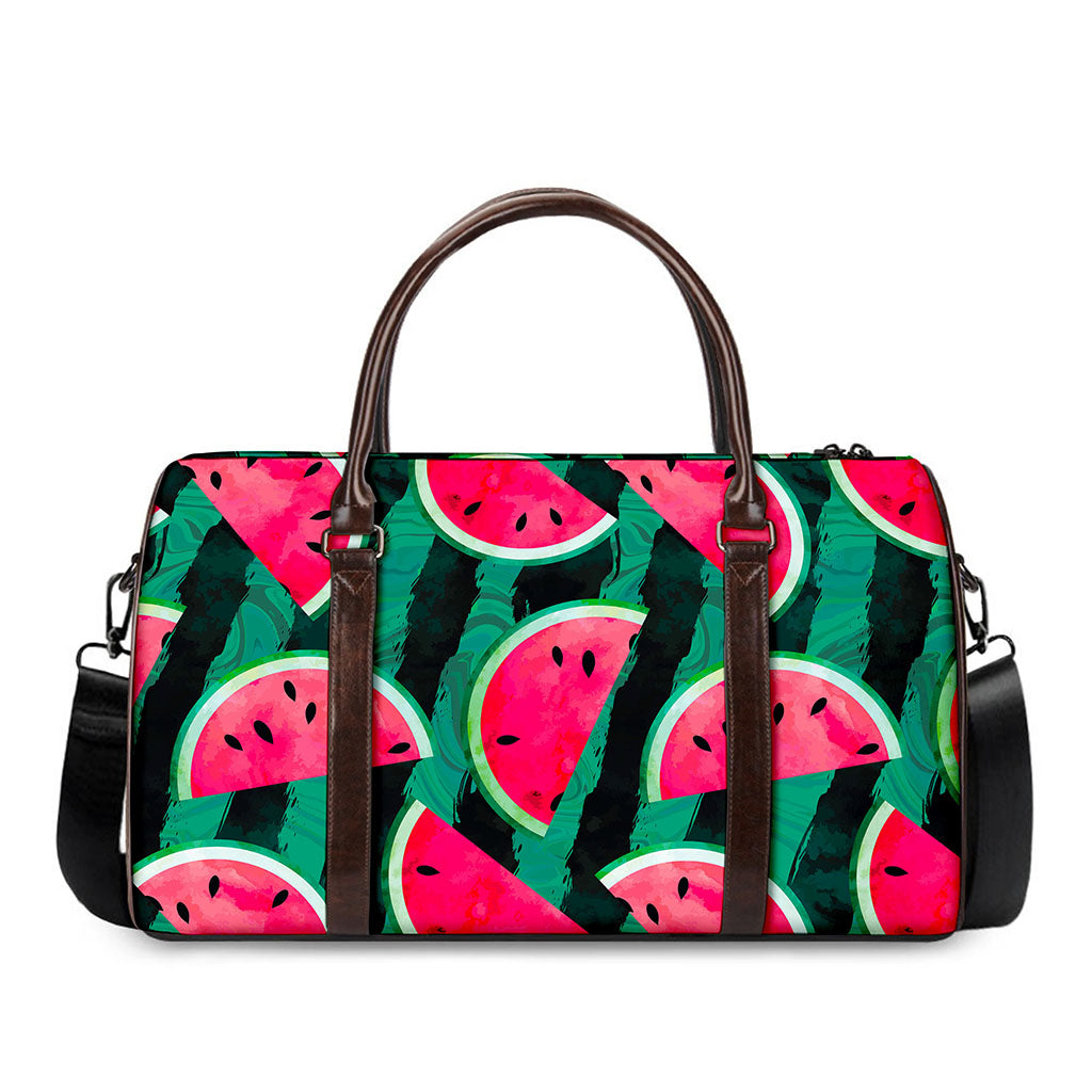 Green Striped Watermelon Pattern Print Duffle Bag