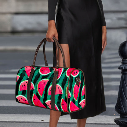 Green Striped Watermelon Pattern Print Duffle Bag