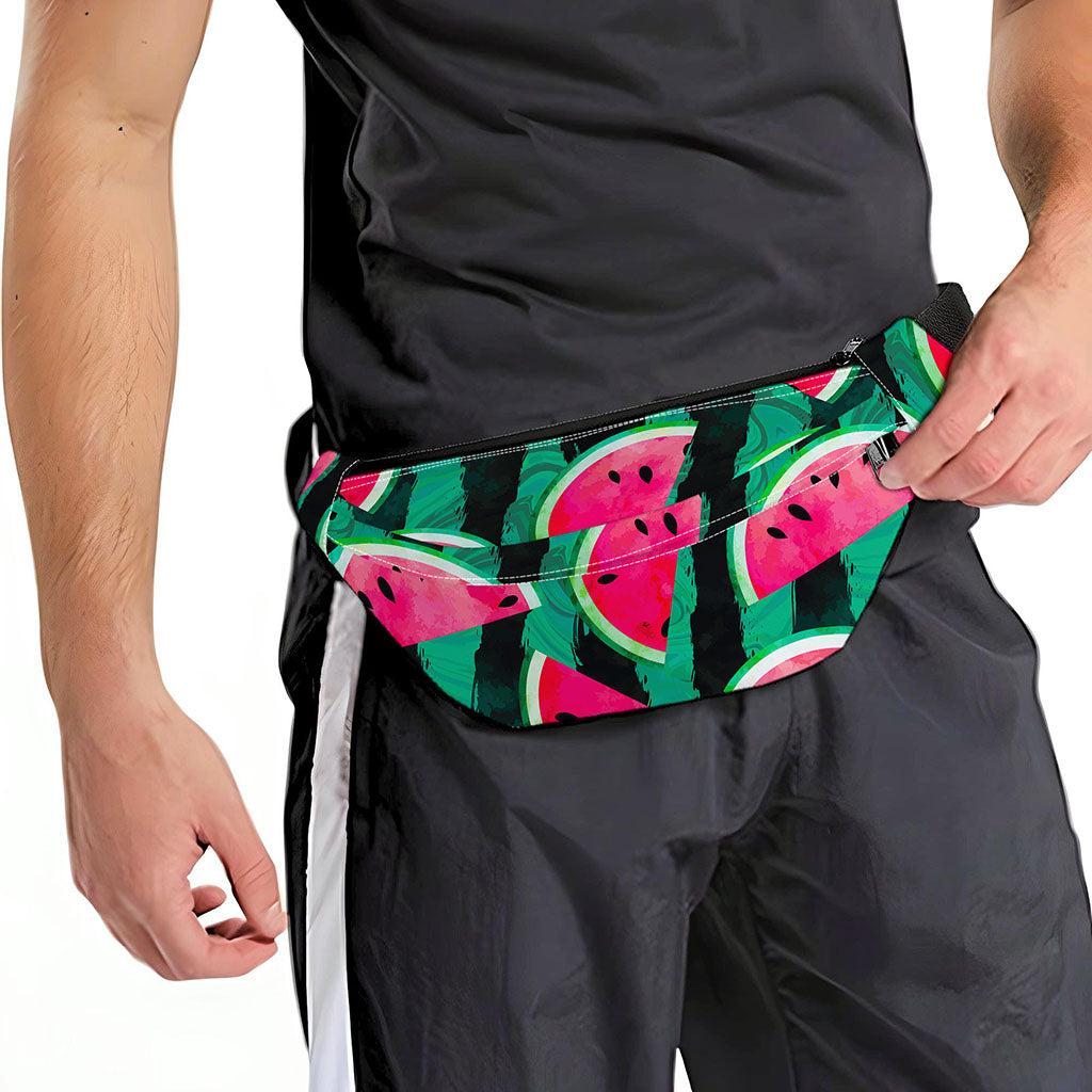 Green Striped Watermelon Pattern Print Fanny Pack