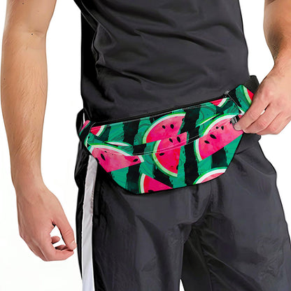 Green Striped Watermelon Pattern Print Fanny Pack