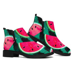 Green Striped Watermelon Pattern Print Flat Ankle Boots