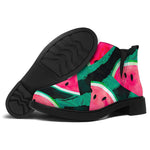Green Striped Watermelon Pattern Print Flat Ankle Boots