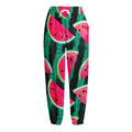 Green Striped Watermelon Pattern Print Fleece Lined Knit Pants