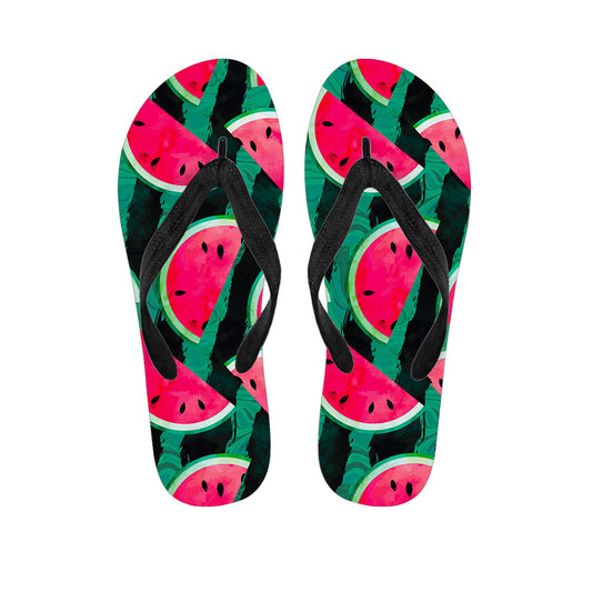 Green Striped Watermelon Pattern Print Flip Flops