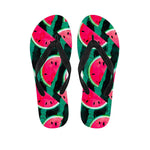 Green Striped Watermelon Pattern Print Flip Flops