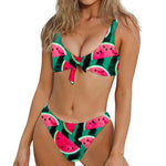 Green Striped Watermelon Pattern Print Front Bow Tie Bikini