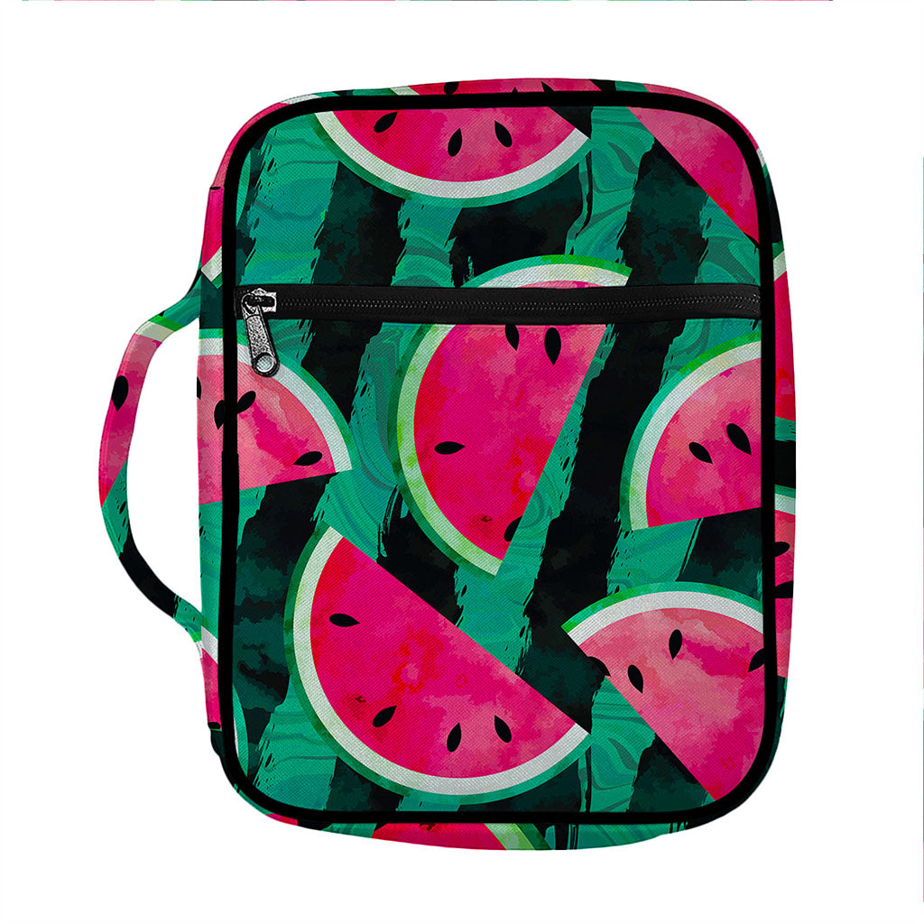 Green Striped Watermelon Pattern Print Front Pocket Bible Bag