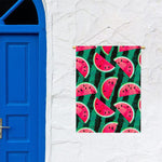 Green Striped Watermelon Pattern Print Garden Flag