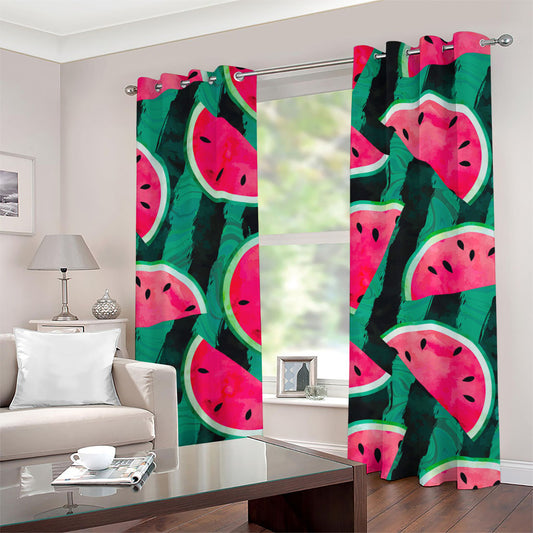 Green Striped Watermelon Pattern Print Grommet Curtains