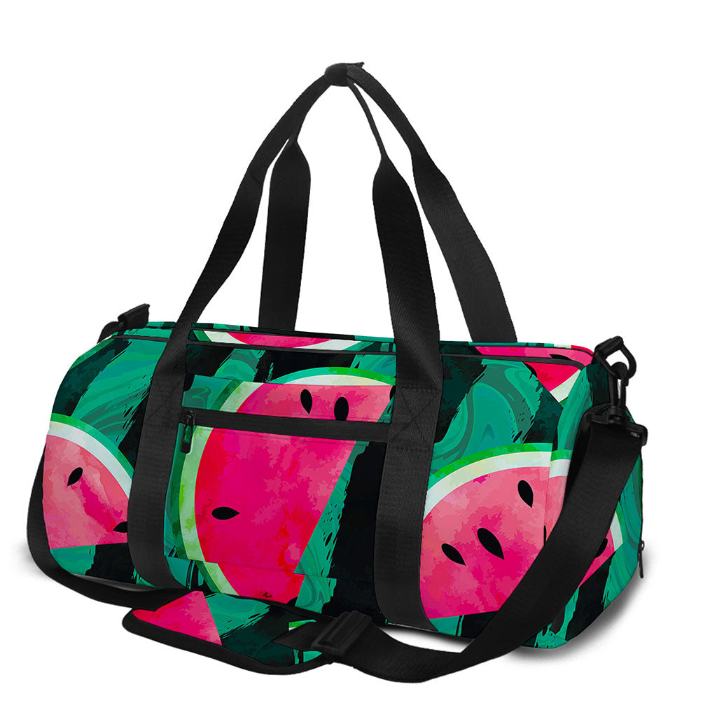 Green Striped Watermelon Pattern Print Gym Bag