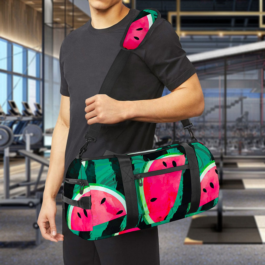 Green Striped Watermelon Pattern Print Gym Bag
