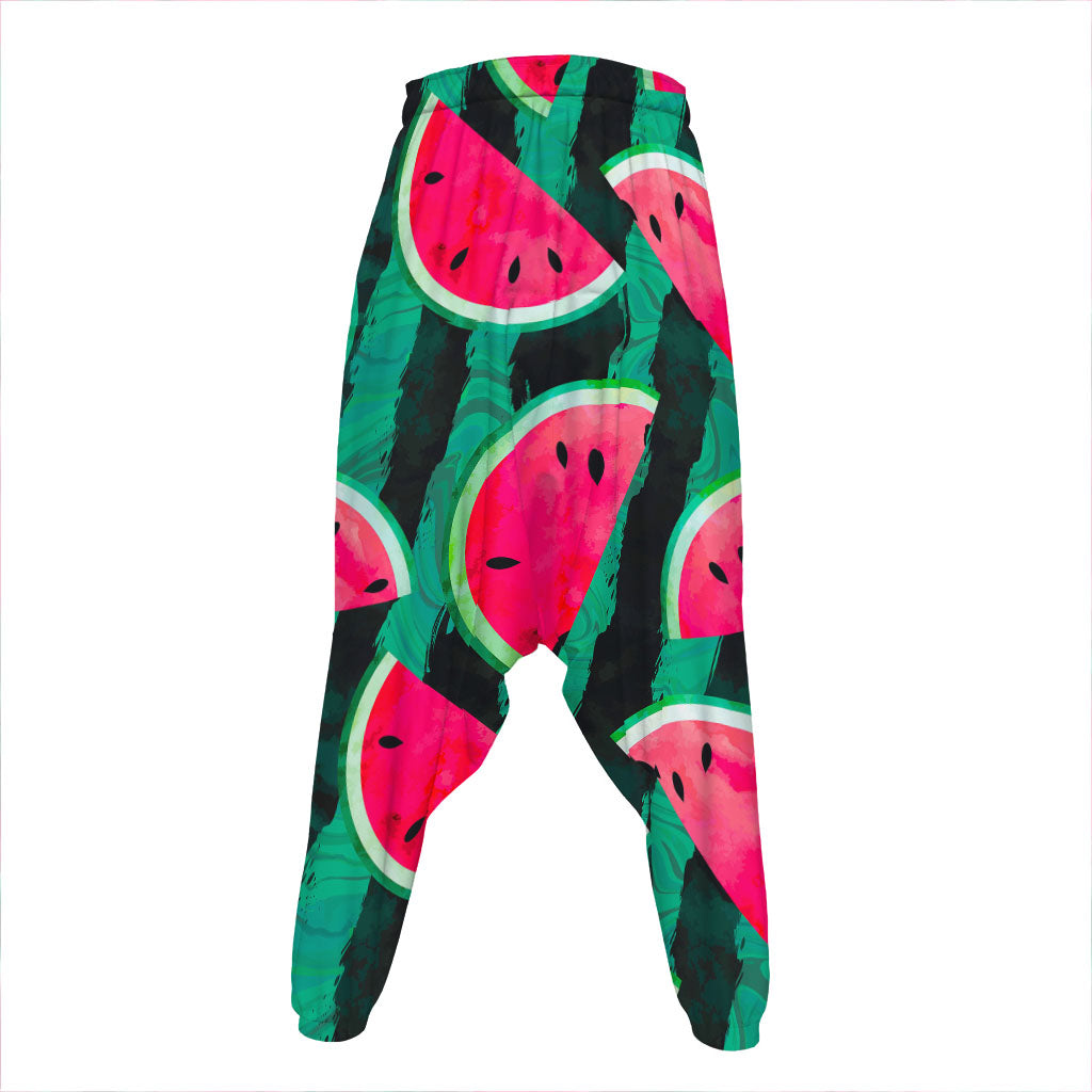 Green Striped Watermelon Pattern Print Hammer Pants