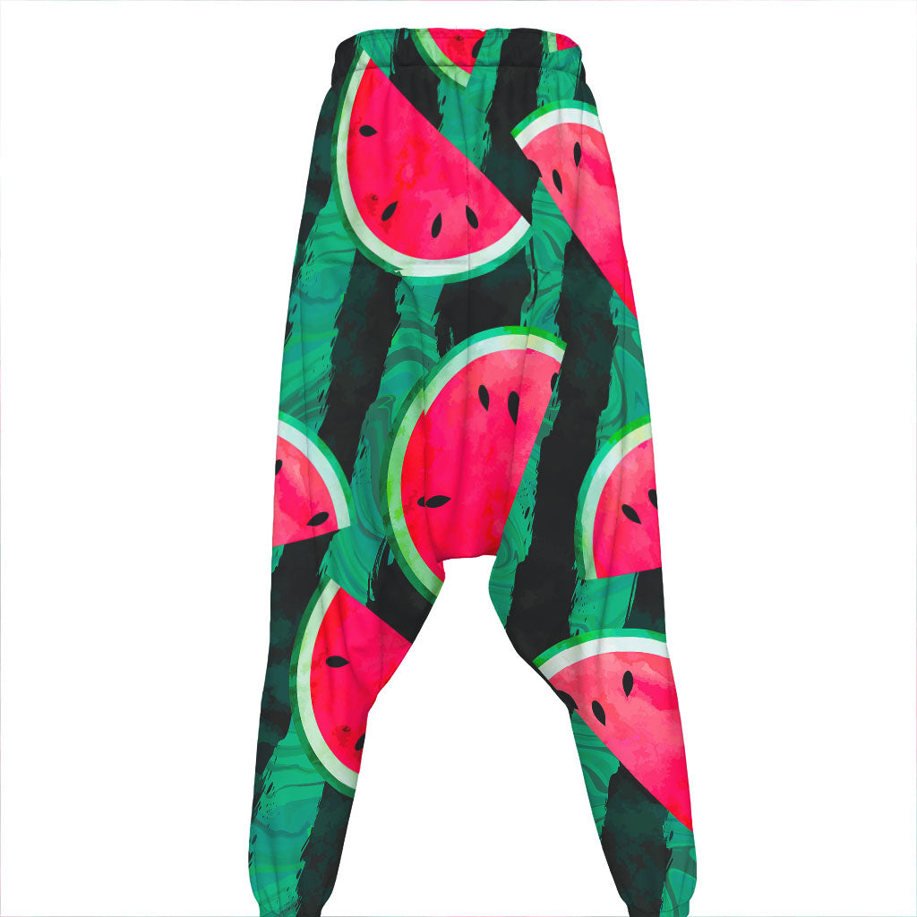 Green Striped Watermelon Pattern Print Hammer Pants