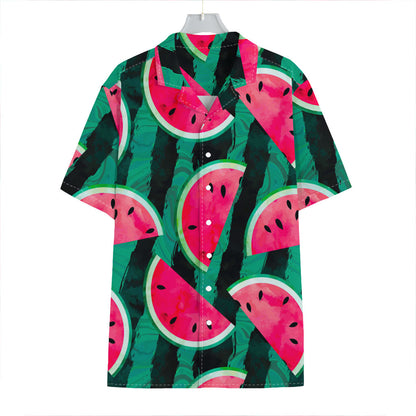 Green Striped Watermelon Pattern Print Hawaiian Shirt