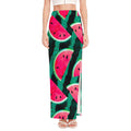 Green Striped Watermelon Pattern Print High Slit Maxi Skirt