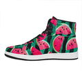 Green Striped Watermelon Pattern Print High Top Leather Sneakers