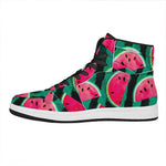 Green Striped Watermelon Pattern Print High Top Leather Sneakers
