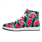 Green Striped Watermelon Pattern Print High Top Leather Sneakers