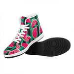 Green Striped Watermelon Pattern Print High Top Leather Sneakers