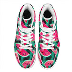 Green Striped Watermelon Pattern Print High Top Leather Sneakers