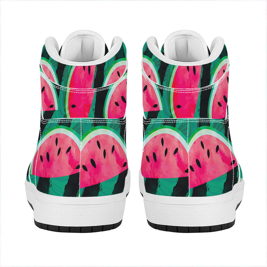 Green Striped Watermelon Pattern Print High Top Leather Sneakers